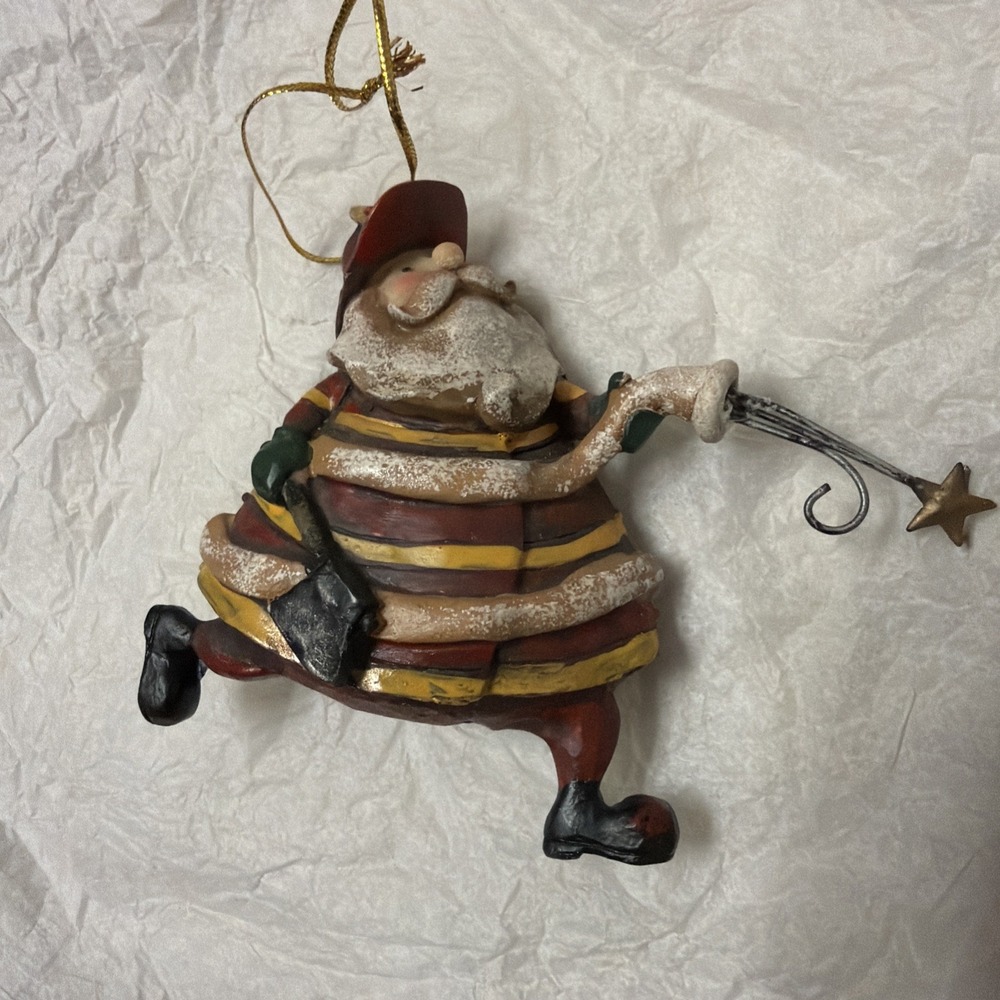 Old World Santa Christmas Ornament 3” Fireman Firefighter Striped Figurine